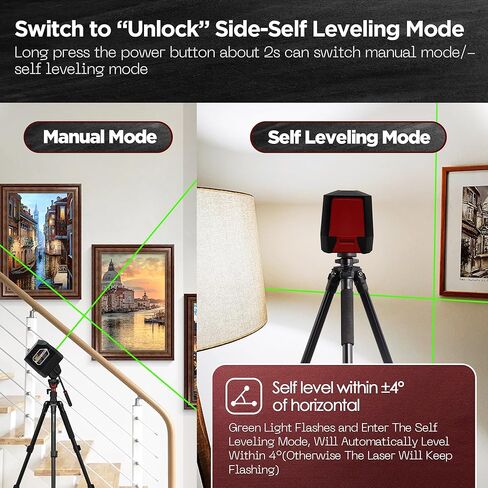 مجموعة أدوات التسوية الذاتية 360 درجة بالليزر، 4D 4x360° خط متقاطع أخضر عمودي وأفقي، أداة مستوى الليزر لبناء تعليق الصور، البطاريات، الحامل المغناطيسي، حقيبة الحمل in Kuwait