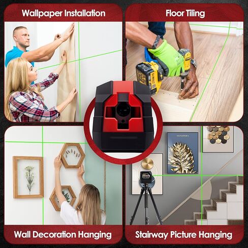 مجموعة أدوات التسوية الذاتية 360 درجة بالليزر، 4D 4x360° خط متقاطع أخضر عمودي وأفقي، أداة مستوى الليزر لبناء تعليق الصور، البطاريات، الحامل المغناطيسي، حقيبة الحمل in Kuwait
