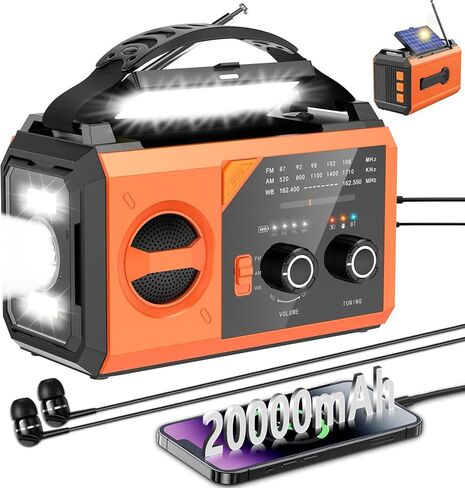 20000mAh Emergency Weather Radio with Wireless Speaker, 74000mWh NOAA AM FM Hand Crank Solar Radio with Flashlight Cell Phone Charger Compass SOS Reading Lamp for Camping and Survival (Green) in Kuwait