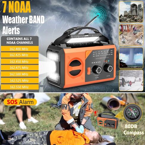 20000mAh Emergency Weather Radio with Wireless Speaker, 74000mWh NOAA AM FM Hand Crank Solar Radio with Flashlight Cell Phone Charger Compass SOS Reading Lamp for Camping and Survival (Green) in Kuwait