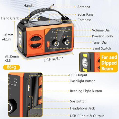 20000mAh Emergency Weather Radio with Wireless Speaker, 74000mWh NOAA AM FM Hand Crank Solar Radio with Flashlight Cell Phone Charger Compass SOS Reading Lamp for Camping and Survival (Green) in Kuwait