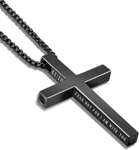 قلادة تنفس HSM للهدوء والتركيز - قلادة التدخين مع صليب من الفولاذ المقاوم للصدأ ، والكتاب المقدس محفور - قلادة القلق الأنيقة للرجال والنساء ، ومجوهرات اليقظة مع صندوق الهدايا in Kuwait