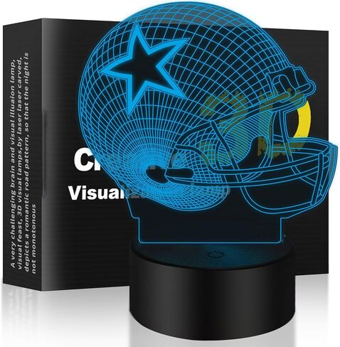 3D Illusion Night Light Desk Lamp, 7 Colors Auto Gradual Changing USB Powered LED Lights with Touch Switch for Kids Gifts Home Decoration (Baseball Helmet) in Saudi Arabia