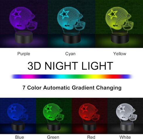 3D Illusion Night Light Desk Lamp, 7 Colors Auto Gradual Changing USB Powered LED Lights with Touch Switch for Kids Gifts Home Decoration (Baseball Helmet) in Saudi Arabia