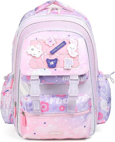 Girls Backpack for Elementary School,Multi Pocket Pink School Backpack for Girls 8-10 Lightweight Kawaii Waterproof 16 inch in Kuwait