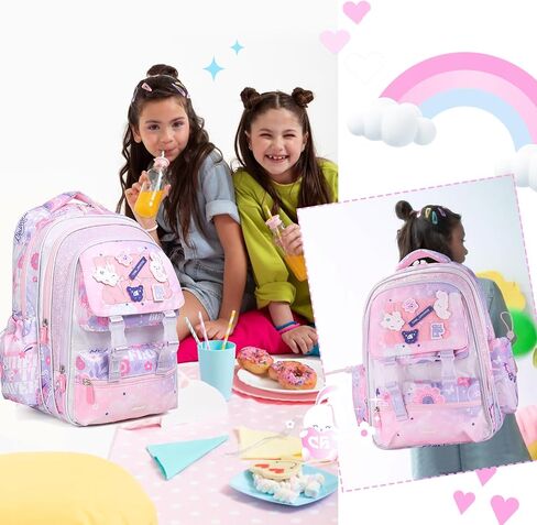 Girls Backpack for Elementary School,Multi Pocket Pink School Backpack for Girls 8-10 Lightweight Kawaii Waterproof 16 inch in Kuwait