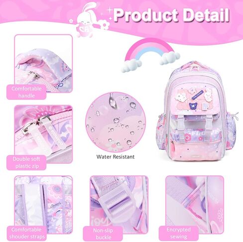 Girls Backpack for Elementary School,Multi Pocket Pink School Backpack for Girls 8-10 Lightweight Kawaii Waterproof 16 inch in Kuwait