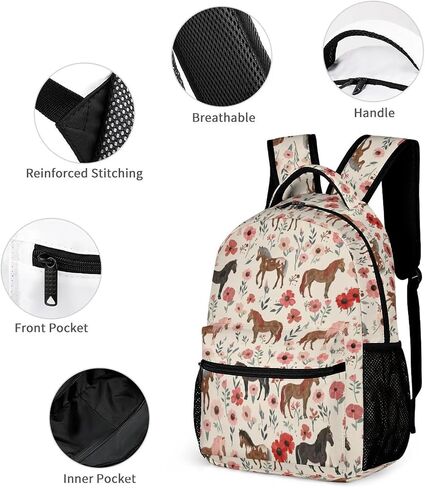 KOYI Horse Backpack Girls Horse with Floral Flowers Backpack for Girls, Kids Horse Backpack for School Travel, Cute Horse Stuff for Girls, Elementary Boys Girls School Backpack, 16.5 Inch, Apricot in Saudi Arabia