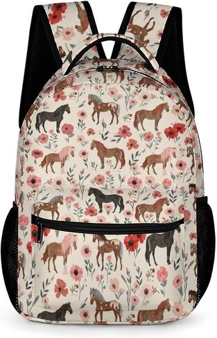 KOYI Horse Backpack Girls Horse with Floral Flowers Backpack for Girls, Kids Horse Backpack for School Travel, Cute Horse Stuff for Girls, Elementary Boys Girls School Backpack, 16.5 Inch, Apricot in Saudi Arabia
