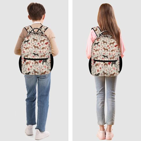 KOYI Horse Backpack Girls Horse with Floral Flowers Backpack for Girls, Kids Horse Backpack for School Travel, Cute Horse Stuff for Girls, Elementary Boys Girls School Backpack, 16.5 Inch, Apricot in Saudi Arabia