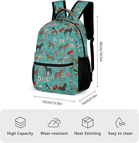 Koyi Horse Backpack Girls Horse with Floral Flowers Backpack for Girls ، حقيبة الظهر للأطفال من أجل السفر المدرسي ، وأشياء خيرية لطيفة للفتيات ، وظهر الظهر الفتيات الابتدائية ، و 16.5 بوصة ، مشمش in Saudi Arabia
