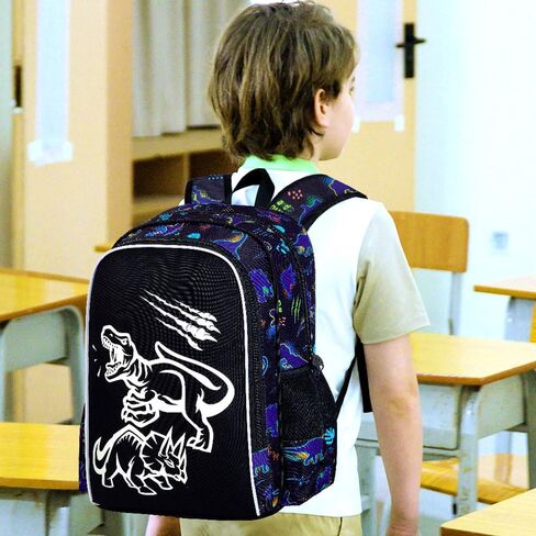 حقيبة الظهر ufndc 3pcs boys dinosaur ، حقيبة كتب تمويه الأطفال مع صندوق غداء ، 17 بوصة مقاومة للمراهقات في سن المراهقة. in Kuwait