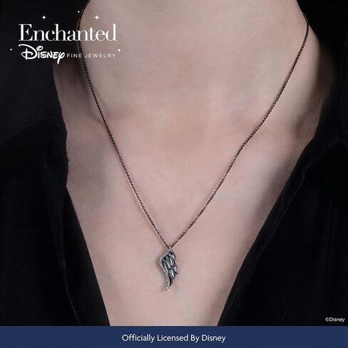 jewellilli ساحر ديزني المجوهرات الراقية الفضية الاسترليني مع روديوم أسود 1/10 CTTW الماس الأجنحة maleficent قلادة in Saudi Arabia
