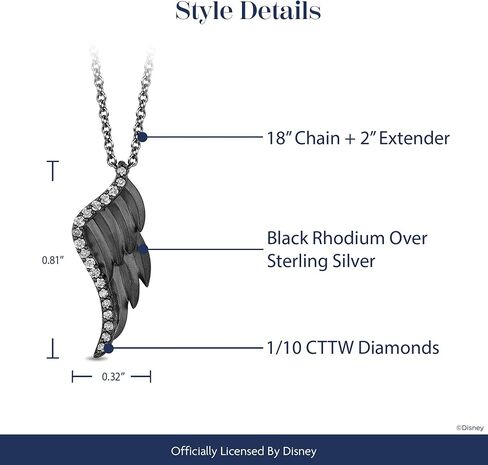 jewellilli ساحر ديزني المجوهرات الراقية الفضية الاسترليني مع روديوم أسود 1/10 CTTW الماس الأجنحة maleficent قلادة in Saudi Arabia