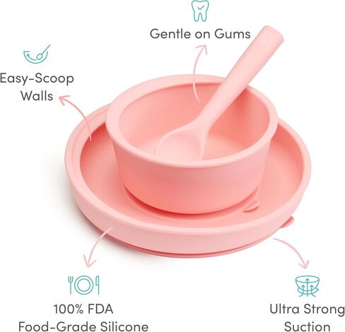 Munchkin® C’est Silicone!™ Feeding Set with Suction Bowl, Suction Plate and Spoon, Designed For Baby Led Weaning and Infant and Toddler Self Feeding, Silicone, Mint in Saudi Arabia