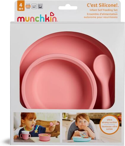 Munchkin® C’est Silicone!™ Feeding Set with Suction Bowl, Suction Plate and Spoon, Designed For Baby Led Weaning and Infant and Toddler Self Feeding, Silicone, Mint in Saudi Arabia