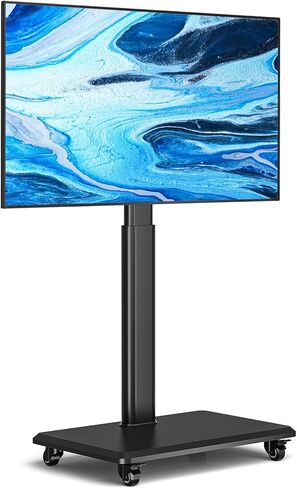 YOMT Floor TV Stand with Power Outlet, Universal TV Stand for 32-70 inch TV, Swivel Rolling Height Adjustable Portable TV Stand on Wheels, Modern Mobile Wood Base Black TV Stand in Kuwait