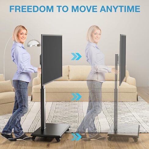 YOMT Floor TV Stand with Power Outlet, Universal TV Stand for 32-70 inch TV, Swivel Rolling Height Adjustable Portable TV Stand on Wheels, Modern Mobile Wood Base Black TV Stand in Kuwait