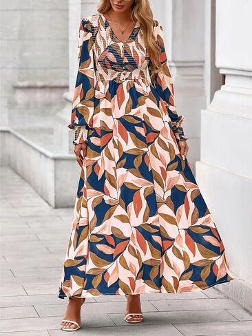 BTFBM Women Fall Wedding Guest Maxi Dresses 2025 Floral v Neck Long Long Boho Long Dress Faction in Kuwait