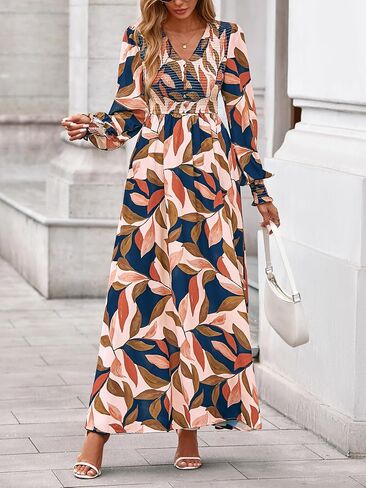 BTFBM Women Fall Wedding Guest Maxi Dresses 2025 Floral v Neck Long Long Boho Long Dress Faction in Kuwait