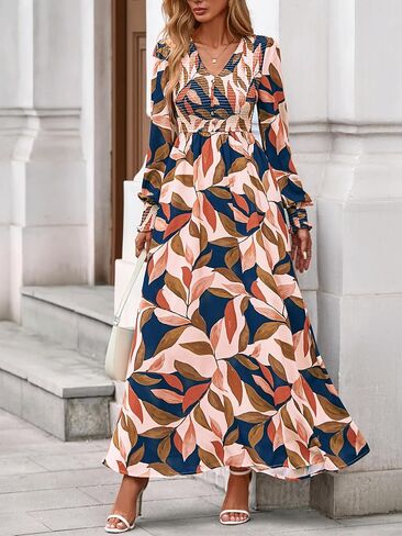 BTFBM Women Fall Wedding Guest Maxi Dresses 2025 Floral v Neck Long Long Boho Long Dress Faction in Kuwait