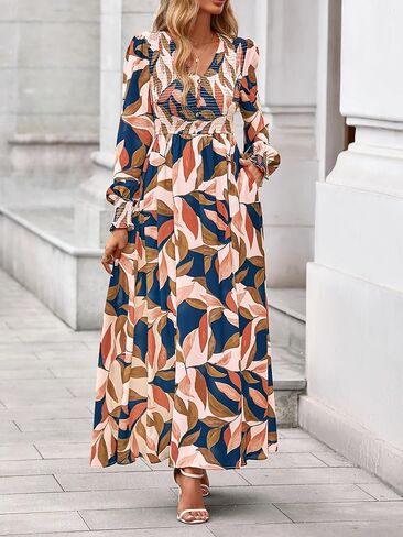 BTFBM Women Fall Wedding Guest Maxi Dresses 2025 Floral v Neck Long Long Boho Long Dress Faction in Kuwait