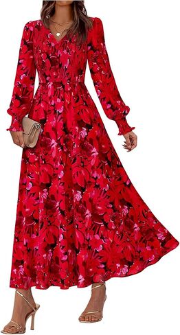 BTFBM Women Fall Wedding Guest Maxi Dresses 2025 Floral v Neck Long Long Boho Long Dress Faction in Saudi Arabia