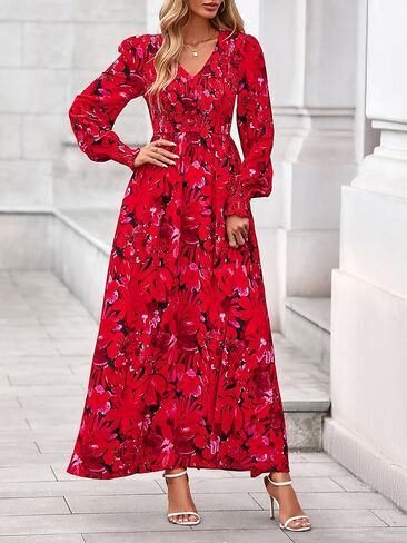 BTFBM Women Fall Wedding Guest Maxi Dresses 2025 Floral v Neck Long Long Boho Long Dress Faction in Saudi Arabia