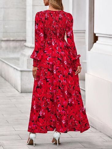 BTFBM Women Fall Wedding Guest Maxi Dresses 2025 Floral v Neck Long Long Boho Long Dress Faction in Saudi Arabia