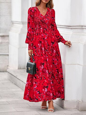BTFBM Women Fall Wedding Guest Maxi Dresses 2025 Floral v Neck Long Long Boho Long Dress Faction in Saudi Arabia