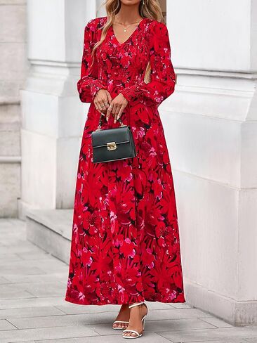 BTFBM Women Fall Wedding Guest Maxi Dresses 2025 Floral v Neck Long Long Boho Long Dress Faction in Saudi Arabia