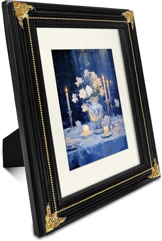 SIMON'S SHOP 8x10 Picture Frame with Mat, Black Picture Frames for Wall and Tabletop, Vintage Picture Frames 8x10 Matted to 5x7 Image in Kuwait
