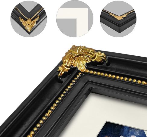 SIMON'S SHOP 8x10 Picture Frame with Mat, Black Picture Frames for Wall and Tabletop, Vintage Picture Frames 8x10 Matted to 5x7 Image in Kuwait