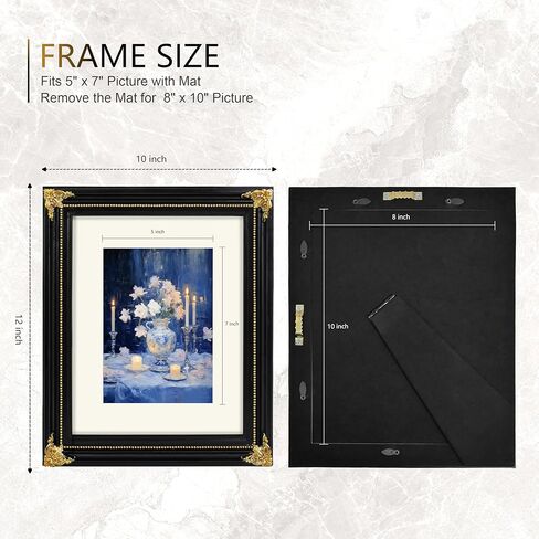 SIMON'S SHOP 8x10 Picture Frame with Mat, Black Picture Frames for Wall and Tabletop, Vintage Picture Frames 8x10 Matted to 5x7 Image in Kuwait