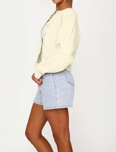 المرأة عادية مفتوحة الجبهة زر أسفل اقتصاص سترة البلوزات Y2k Crewneck كم طويل الخريف تريكو الملابس في سن المراهقة in Kuwait