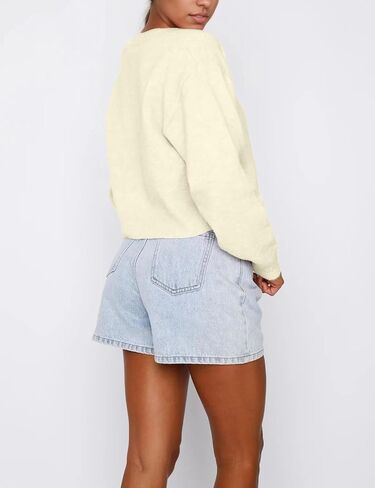 المرأة عادية مفتوحة الجبهة زر أسفل اقتصاص سترة البلوزات Y2k Crewneck كم طويل الخريف تريكو الملابس في سن المراهقة in Kuwait