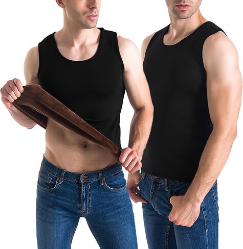 Flygo 2 Pack Thermal Tank Top Men Cotton Winter Warm Fleece Lined Underwear Sleeveless Vest Undershirt in Saudi Arabia