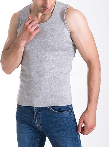 Flygo 2 Pack Thermal Tank Top Men Cotton Winter Dark Fleece مبطن ملابس داخلية أكمام in Kuwait