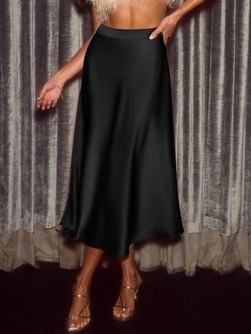 CUPSHE Women's Satin Skirt Flowy A Line Cocktail Party Wedding High Waist Long Midi Skirts Fall Summer Vacation Outfits in Saudi Arabia