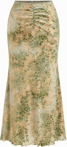 تنانير عالي الخصر نبيذ التفاح للنساء تنورة حوريات البحر ذيل السمكة ruched bodycon طويلة maxi تنورة الخس in Kuwait