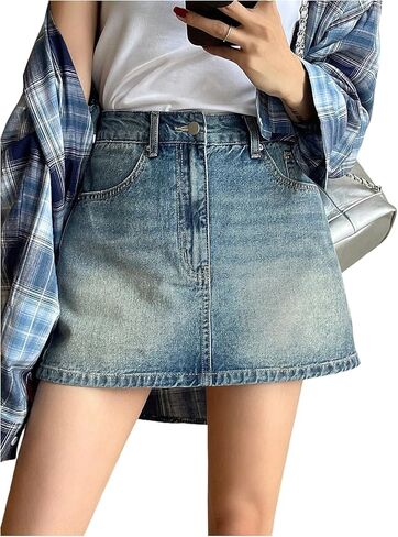 Floerns نساء عالية الصراحة ميني جينز تنورة عارضة خط جان تنانير مع جيب in Kuwait