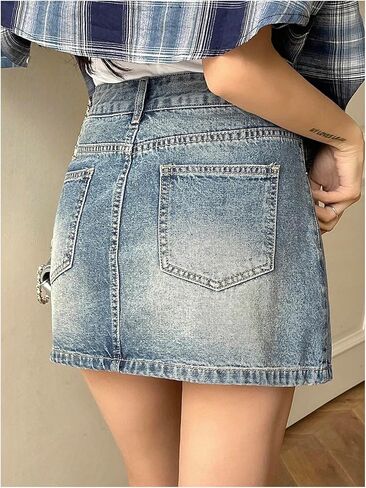 Floerns نساء عالية الصراحة ميني جينز تنورة عارضة خط جان تنانير مع جيب in Kuwait