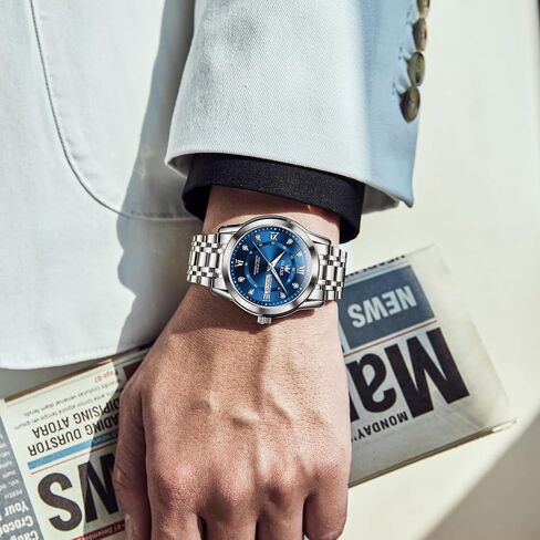 OLEVS Men's Stainless Steel Watch, Large Face Roman Numerals Diamond Accented Three-Hand Analog Quartz Watches for Men, Easy to Read Day Date Waterproof Luminous Mens Wristwatch in Saudi Arabia