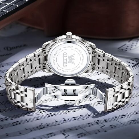 OLEVS Men's Stainless Steel Watch, Large Face Roman Numerals Diamond Accented Three-Hand Analog Quartz Watches for Men, Easy to Read Day Date Waterproof Luminous Mens Wristwatch in Saudi Arabia