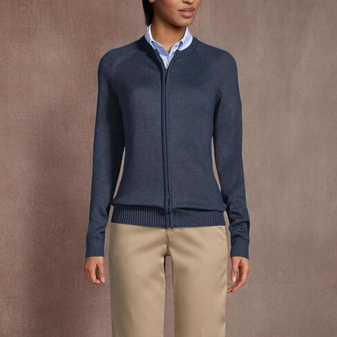 Lands' End School Uniform Women's Cotton Modal Zip-Front Cardigan Sweater in Saudi Arabia