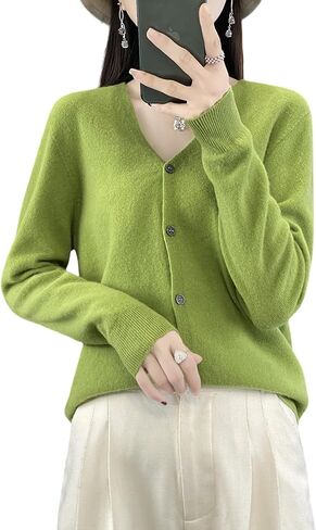 100 ٪ ميرينو الصوف سترات النساء خريف الخريف شتاء كارديجان v-neck مثير الأكمام الطويلة جديدة بسيطة (015) in Kuwait