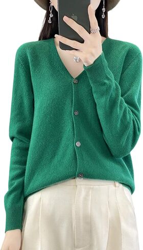 100 ٪ ميرينو الصوف سترات النساء خريف الخريف شتاء كارديجان v-neck مثير الأكمام الطويلة جديدة بسيطة (015) in Kuwait
