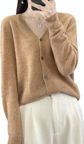 100 ٪ ميرينو الصوف سترات النساء خريف الخريف شتاء كارديجان v-neck مثير الأكمام الطويلة جديدة بسيطة (015) in Kuwait