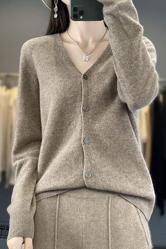 100 ٪ ميرينو الصوف سترات النساء خريف الخريف شتاء كارديجان v-neck مثير الأكمام الطويلة جديدة بسيطة (015) in Kuwait