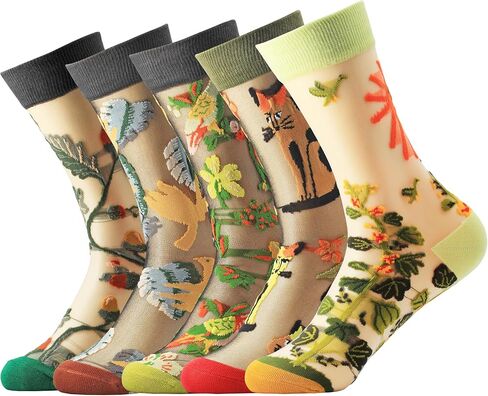 YFUNNLE 5 Pairs Womens Sheer Socks Summer Thin See Through Mesh Transparent Socks for Women Size 6-9 in Kuwait